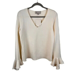 DH New York Pearl ruffle sleeve top Sz M New